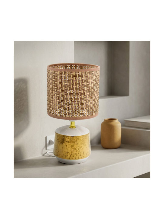 Keskor Ceramic Table Lamp for E27 Socket with White Shade and Base