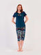 Vienetta Secret Sommerliches Damen-Set Pyjamas Baumwollene Silber Pine 5136-409226-SILBER