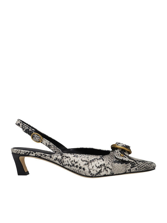Leather Heels with Low Heel Beige