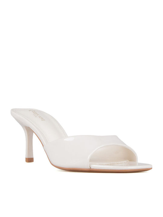 Mules In Patent Leather With High Heel In Beige Colour