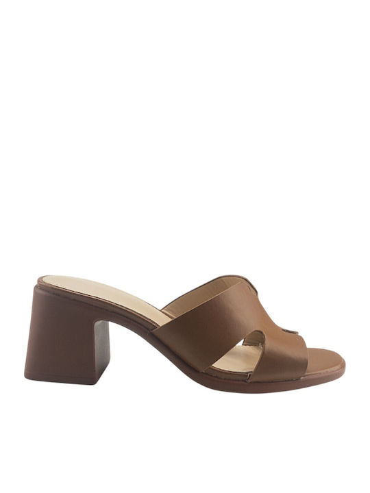 Mules With Heel In Brown Colour