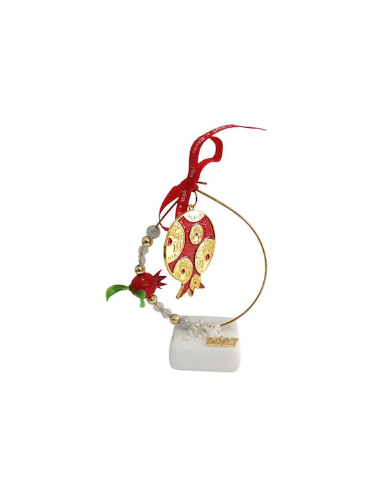 Kalliopi Silver Tabletop New Year's Lucky Charm Red Pomegranate Made of Stone 2027 5x13cm