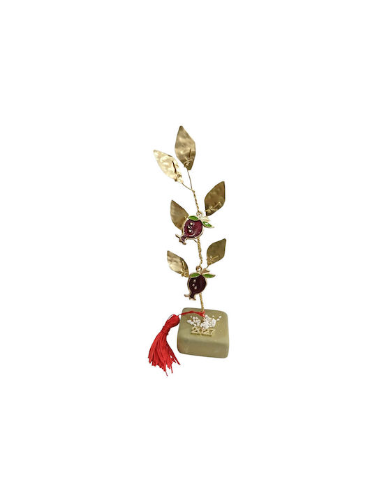 Kalliopi Silver Tabletop New Year's Lucky Charm Green Pomegranate Stone 2027 5x5cm