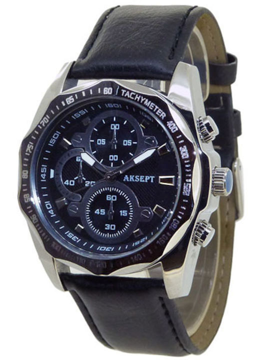 Aksept Мъжки Часовник 42mm На Батерия с Черна К...