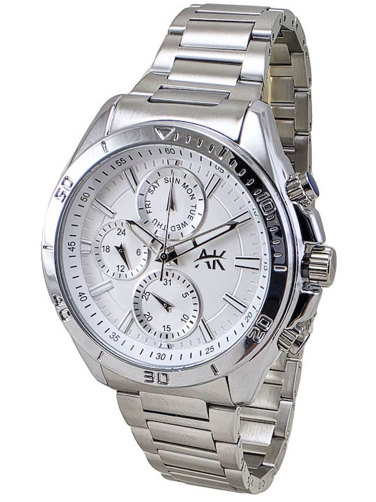 Aksept Мъжки Часовник 44mm На Батерия Със Сребр...