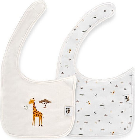 Interbaby Waterproof Fabric Baby Bib with Hoop & Loop Fastener Beige 2 Pieces