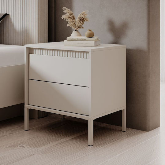 Wooden Bedside Table with Metal Legs Beige 53.5x39.5x56.2cm Wooden Bedside Table with Metal Legs Beige 53.5x39.5x56.2cm