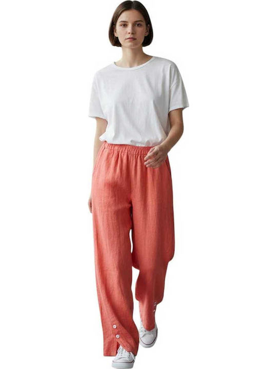 Damen Leinenhose mit Gummiband in Lose Passform Orange