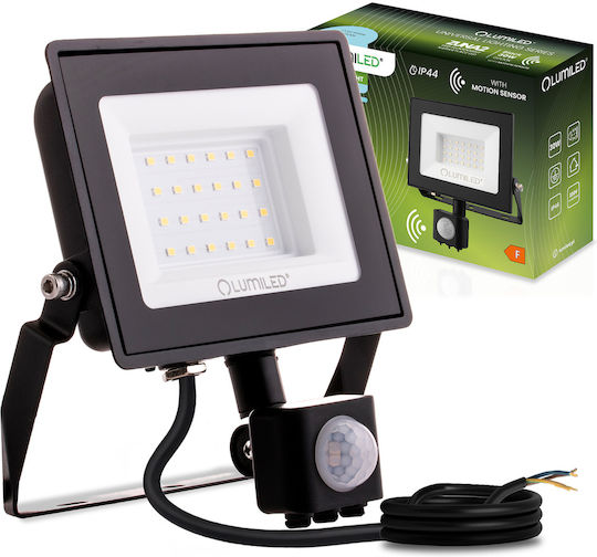 Proiector LED Zuna2 30W 2700lm 6500K IP44 Negru Senzor de Mișcare Lumiled