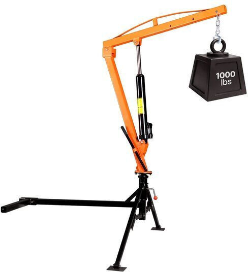 Suport trepied pentru camionetă cu macara telescopică, pivotant la 360 de grade, capacitate 450 kg, cric hidraulic, troliu manual, braț pliabil