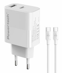 Powertech USB-A and USB-C Port Charger and USB-C Cable 20W Power Delivery / Quick Charge 3.0 White (PT-1635) Powertech USB-A and USB-C Port Charger and USB-C Cable 20W Power Delivery / Quick Charge 3.0 White (PT-1635)