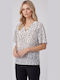 Bluza Damă Crop Top cu Decolteu în V Alb Cu Buline