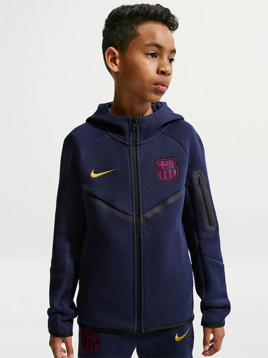 Fleece Kinder-Sweatshirt Strickjacke mit Kapuze und Taschen Blau Tech Fleece