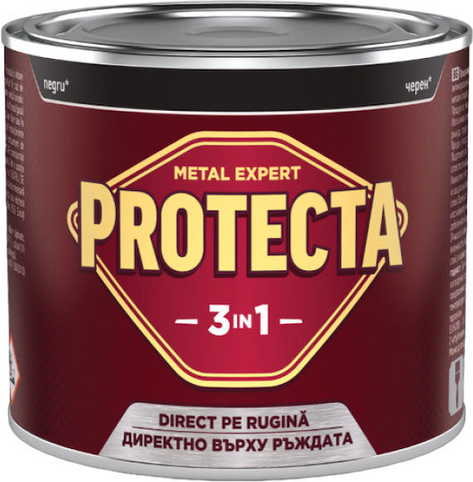 Protecta 3-в-1 Метален Цвят Черни Метали Конвертор На Ръжда Грунд Декоративно Покритие В Една Кутия Може Да Се Нанася Директно На Ръжда Блестящо Покритие 0.5л Черен