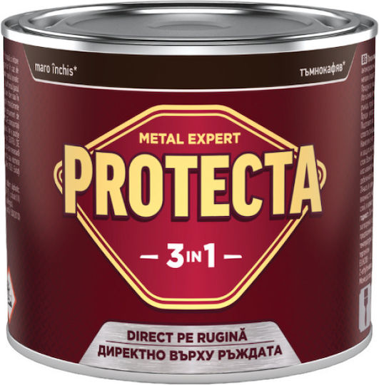 Protecta 3-в-1 Метален Цвят Черни Метали Конвертор На Ръжда Грунд Декоративно Покритие В Една Кутия Може Да Се Нанася Директно На Ръжда Лъскав Завършек 0.5л Тъмно Кафяво