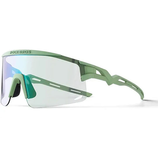 Rockbros Cycling Glasses with Green Frame and Photochromic Lenses