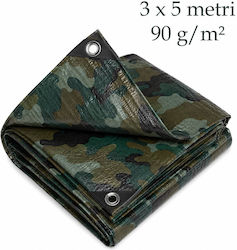 Reinforced Tarpaulin 3x5 M Pe 90 G/m² Waterproof Reusable Uv Weather Resistant Army