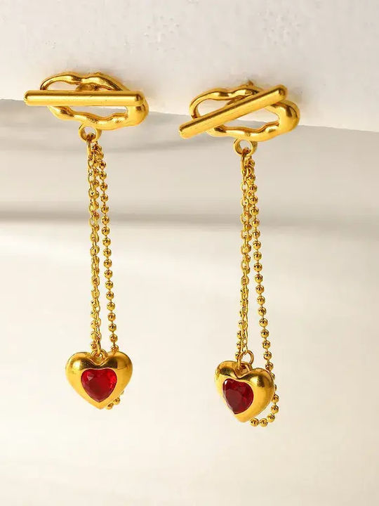 Single Dangle Earrings Made of Gold Plated Steel Red
