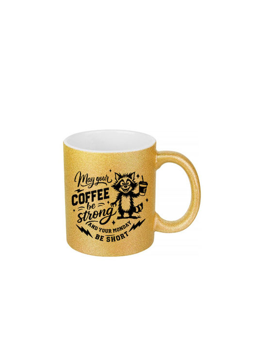 White Ceramic Mug 330ml Glitter Gold May Your C...