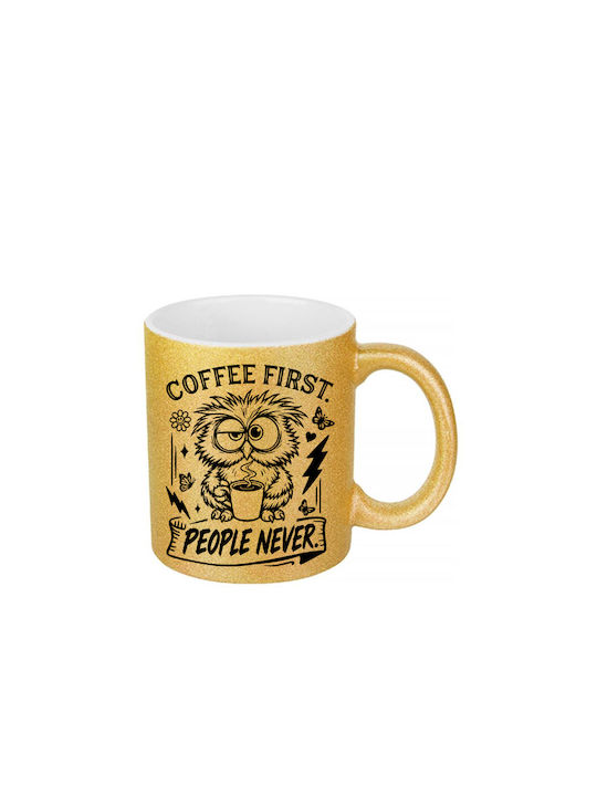 White Ceramic Mug 330ml Glitter Gold Coffee Fir...
