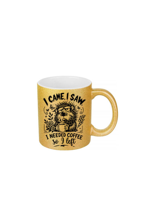White Ceramic Mug 330ml Glitter Gold I Came I S...
