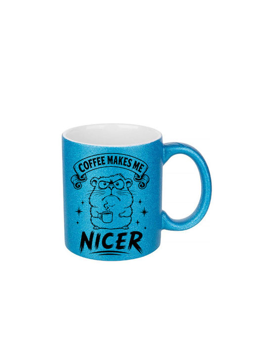 White Ceramic Mug 330ml Glitter Blue Coffee Mak...