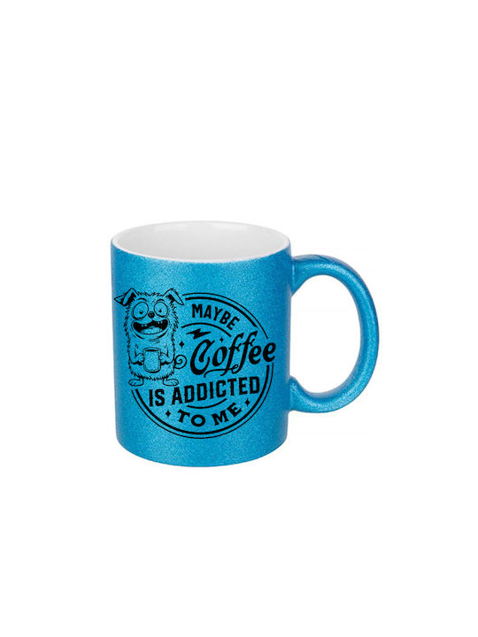 White Ceramic Mug 330ml Glitter Blue Maybe Coff...