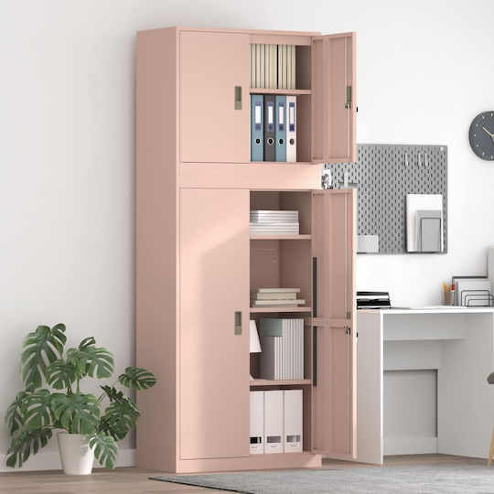 Метален Офисен Шкаф С Ключалка Розов 80x40x210см