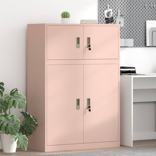Метален Офисен Шкаф С Ключалка Розов 90x40x130см