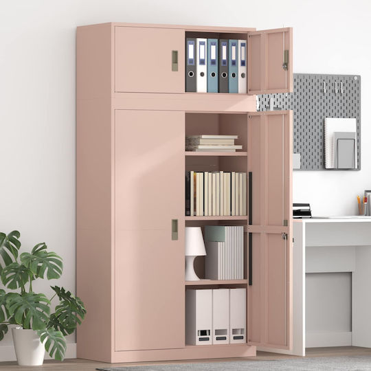 vidaXL Büroaufbewahrungsschubladen und -schränke Metall mit Schloss Rosa 90x40x180cm