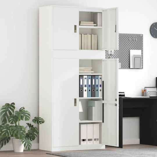 Büroaufbewahrungsschrank Metall mit Schloss Weiß 90x40x210cm