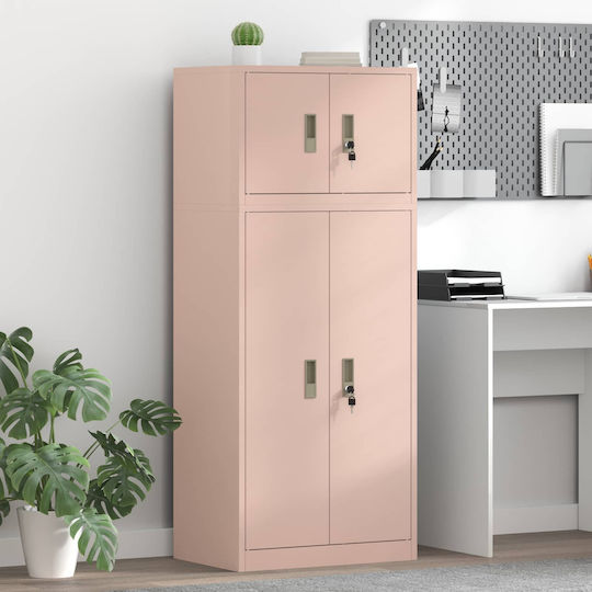 Метален Офисен Шкаф С Ключалка Розов 60x40x145см