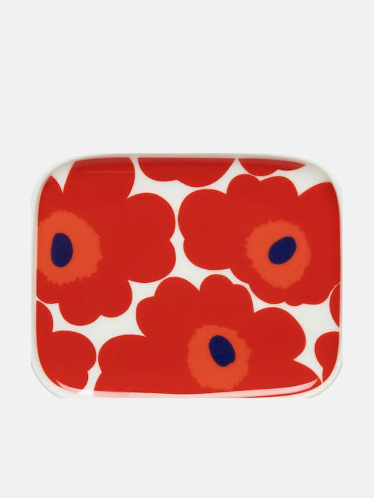 Marimekko Oiva Unikko Правоъгълна Керамична Червена Пустинна Чиния 12x15см