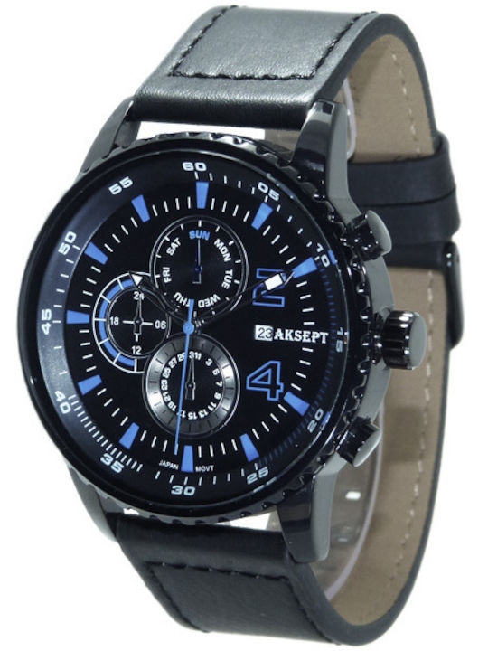 Aksept Мъжки часовник 48mm на батерия с черна к...