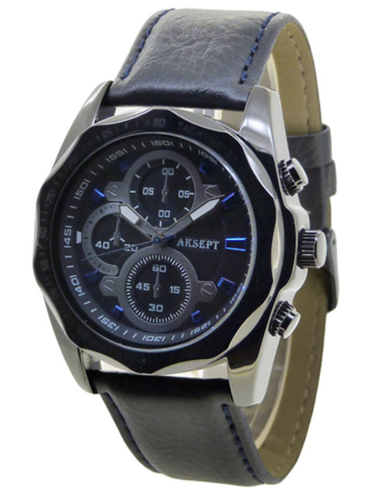 Aksept Мъжки Часовник 42mm На Батерия с Черна К...