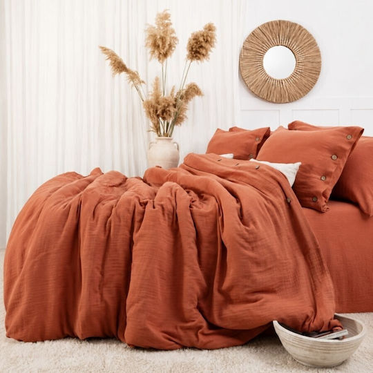 Şaheser Σετ Παπλωματοθήκη Βαμβακερή 200x220cm Διπλή με 4 Μαξιλαροθήκες & 1 Σεντόνι Vetro Brick (terra)