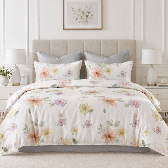 Pucioasa Set Huse Pentru Pilote 200x230cm Duble Cu 4 Fețe De Pernă & 1 Cearșaf Pastel Flowers