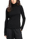 Women's Cotton Long Sleeve Turtleneck Black Blouse