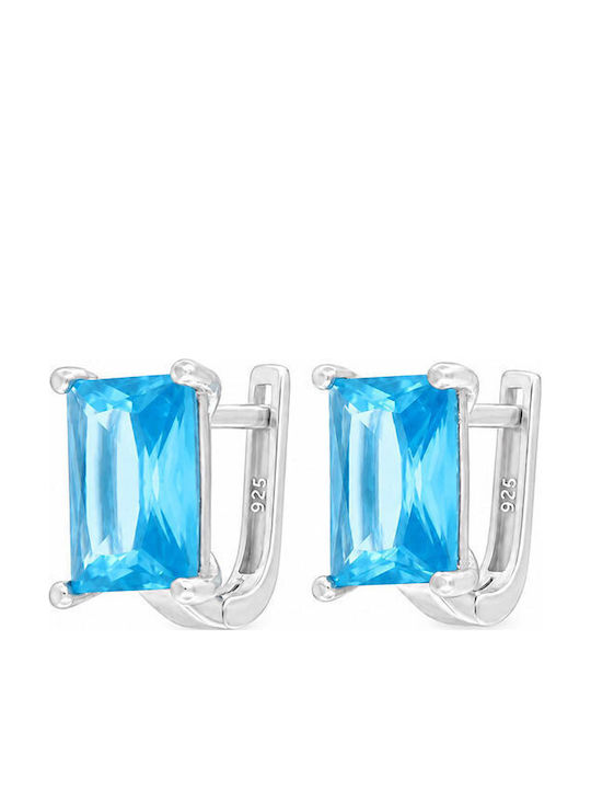 Ios Single Silver Earring with Light Blue Stones
