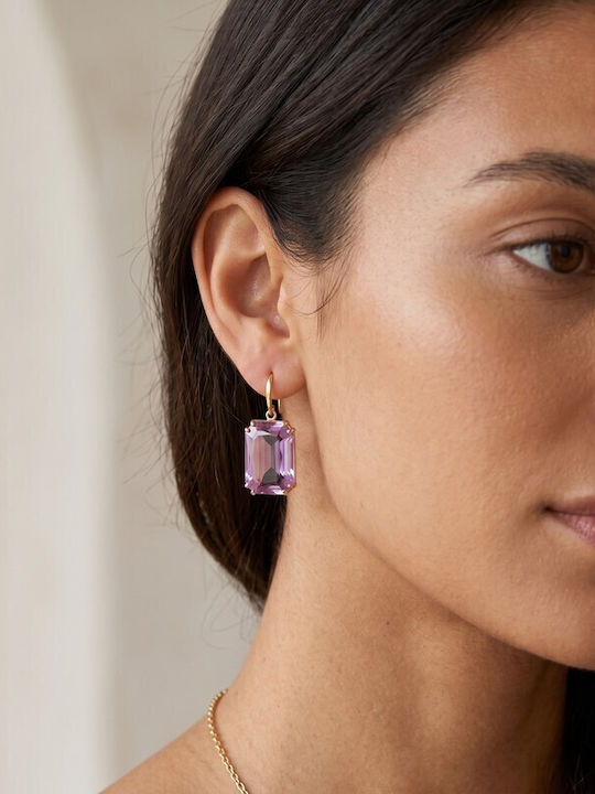 Grekas Knitted Gold Plated Dangle Earrings with Purple Stones
