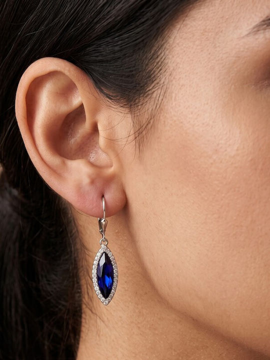 Grekas Silver Dangle Earrings with Blue Stones