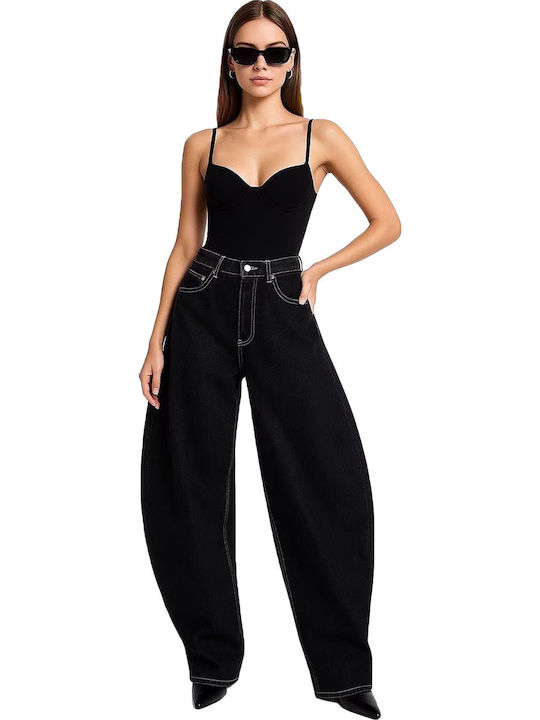 Damen Jeans Hosen in Entspannt Passform Schwarz