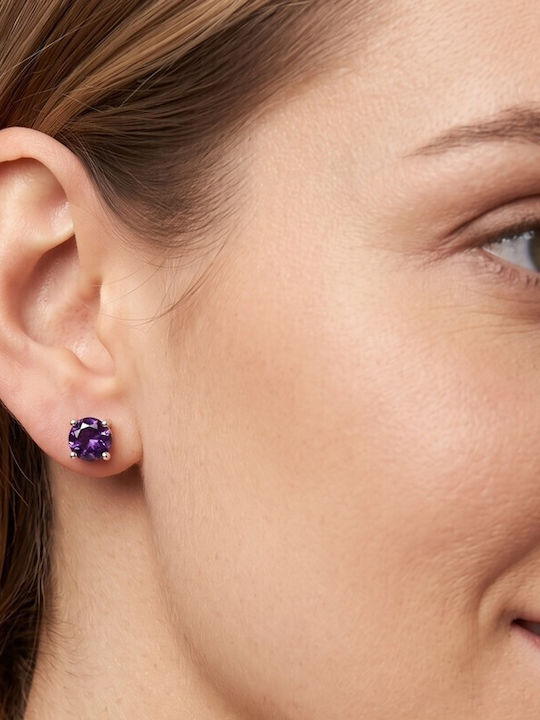 Grekas Silver Stud Earrings with Purple Stones