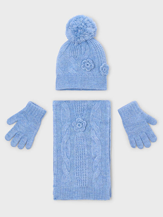 Mayoral Set Kids Beanie with Scarf Knitted Light Blue