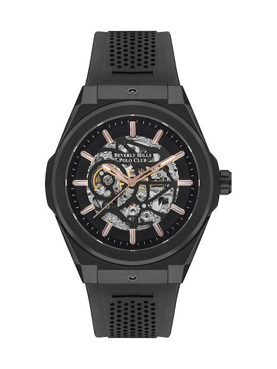 Beverly Hills Polo Club Men's Watch 46mm Automatic with Black Rubber Strap