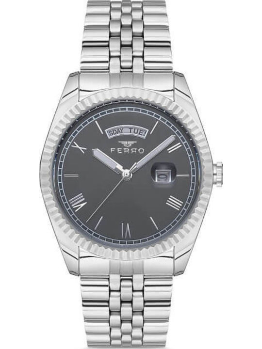 Ferro Men's Battery Watch With Grey Metal Bracelet