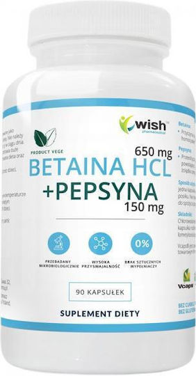 Wish Pharmaceutical Betaine HCL 650 mg + Pepsin 150 mg Специална Хранителна Добавка 90 Капсули