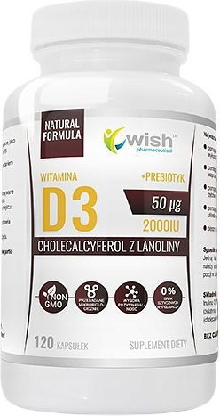 Wish Pharmaceutical Vitamin D3 50μg + Prebiotic Vitamin for Immune Support & Bone Health 120 Capsules