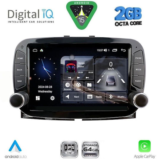 Digital IQ Car Audio System for Fiat 500 2018 (Bluetooth/USB/WiFi/GPS/Apple CarPlay/Android Auto) with 7" Touch Screen