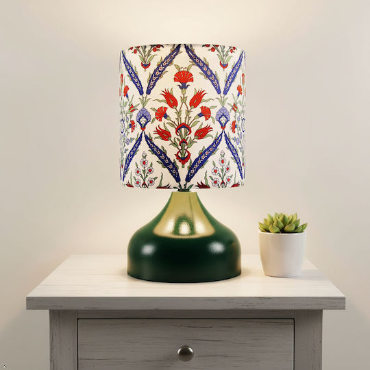 Inspiral Tree Metal Table Lamp for E27 Fitting with Shade and Green Base